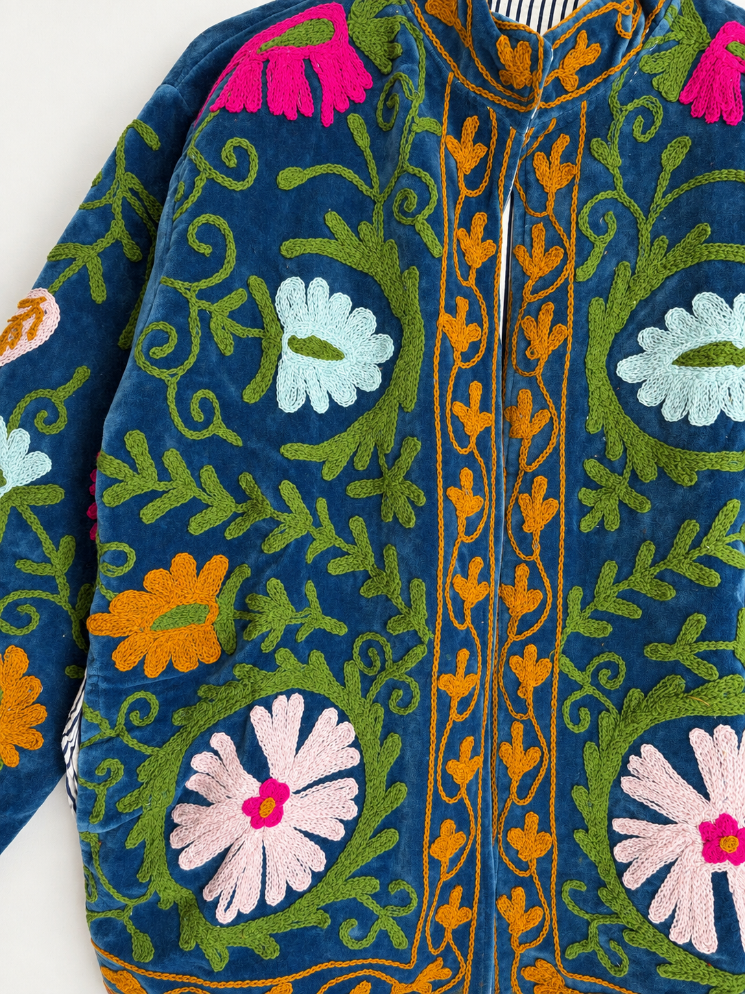 Blue Suzani Velvet Jacket