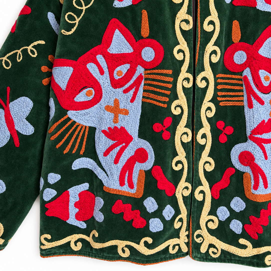Forest Green Velvet Suzani Jacket