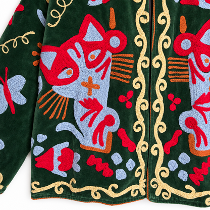 Forest Green Velvet Suzani Jacket