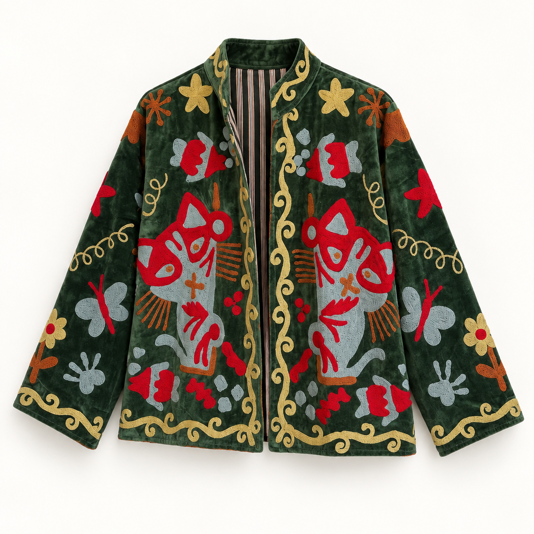 Forest Green Velvet Suzani Jacket
