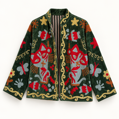 Forest Green Velvet Suzani Jacket
