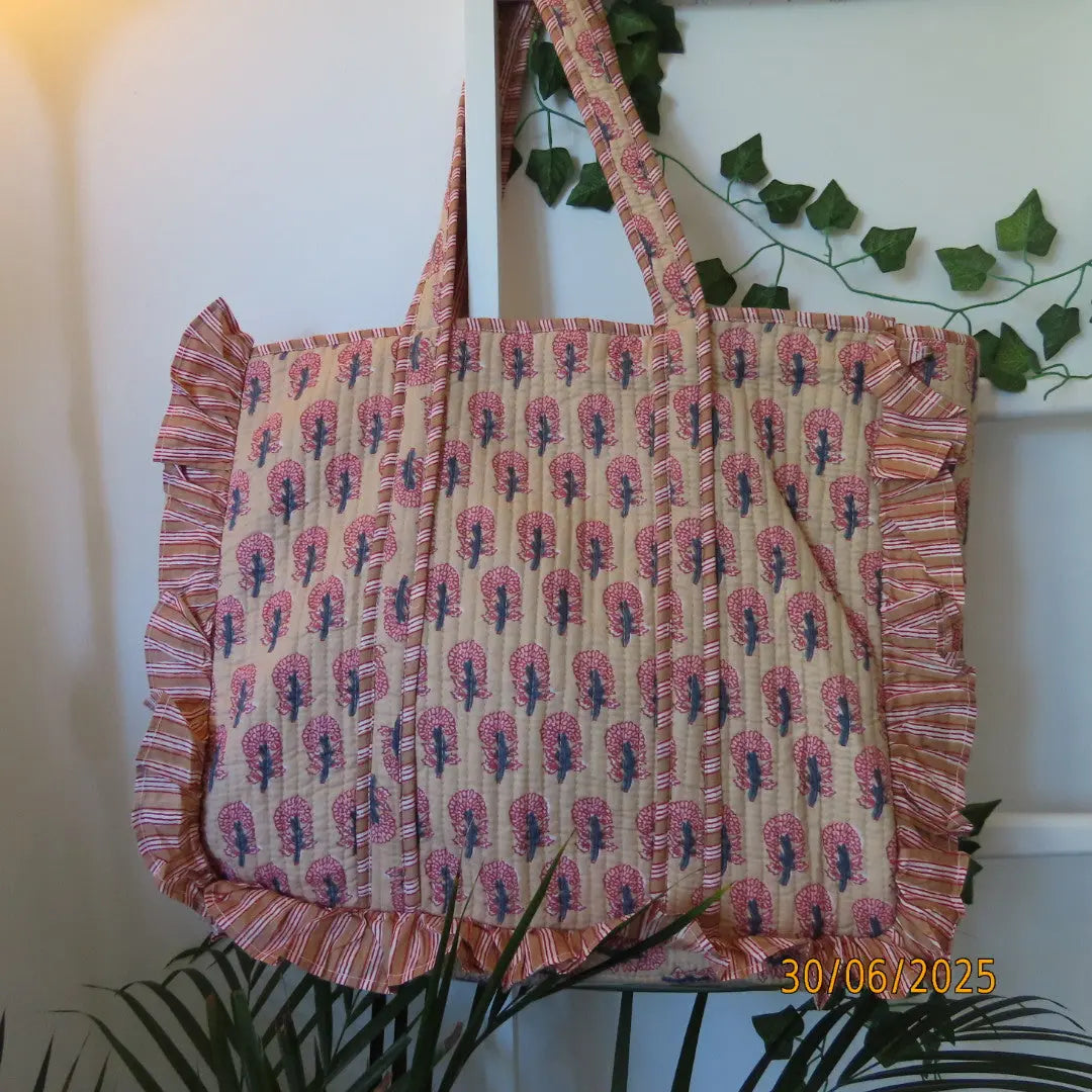 Cotton Quilted Tote Bags with frill My Store