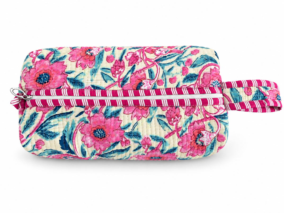 Pink Floral Quilted Wash bag