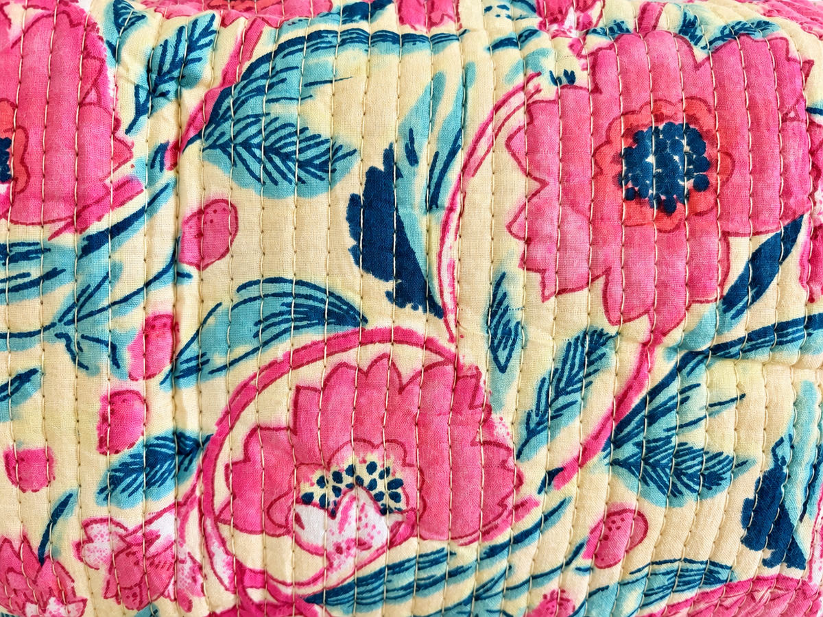 Pink Floral Quilted Wash bag