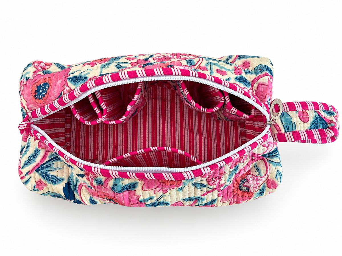 Pink Floral Quilted Wash bag