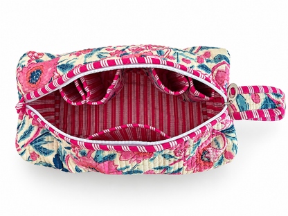 Pink Floral Quilted Wash bag