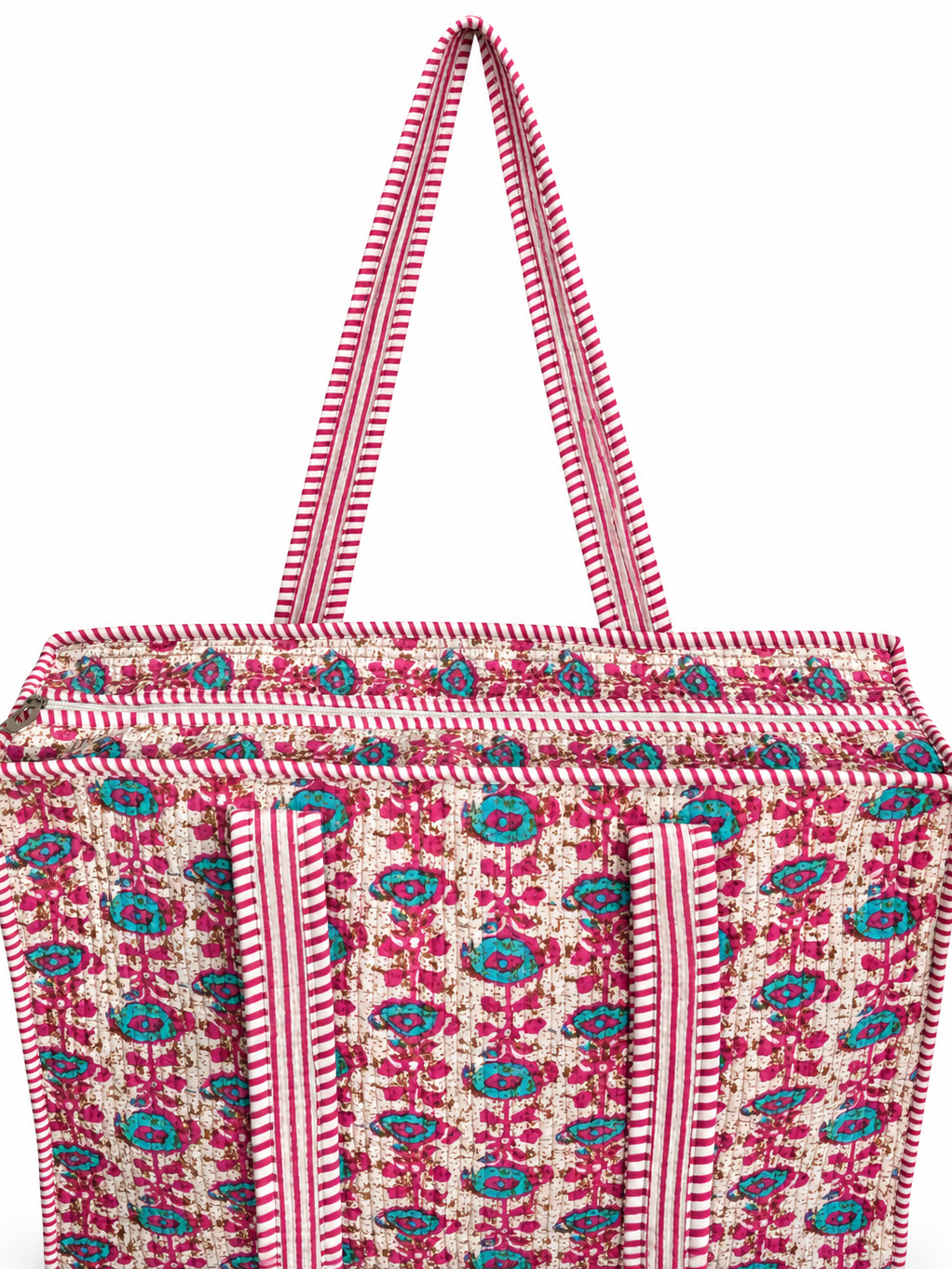 Cream n Pink Floral Cotton Quilted Tote Bag