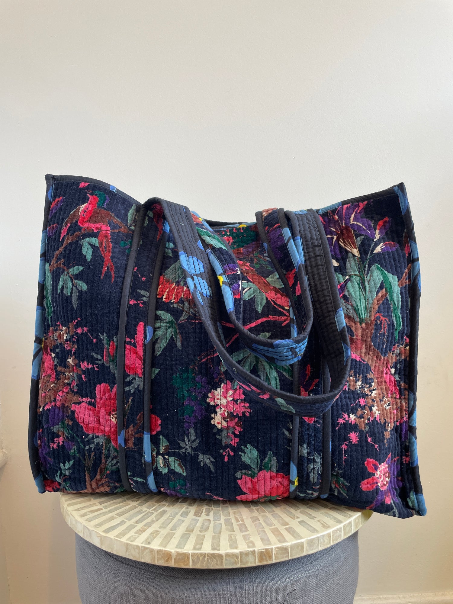 QUILTED VELVET SHOPPER TOTE 