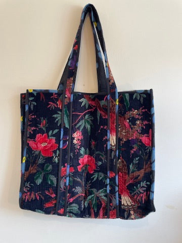 QUILTED VELVET SHOPPER TOTE 