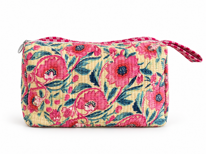 Pink Floral Quilted Wash bag