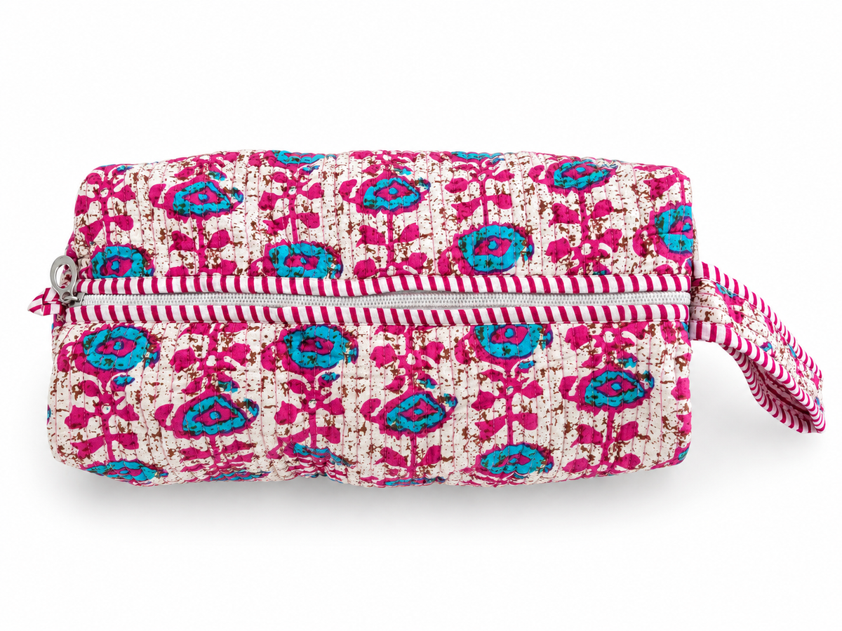 Pink Floral cotton quilted ORGANISER POUCH