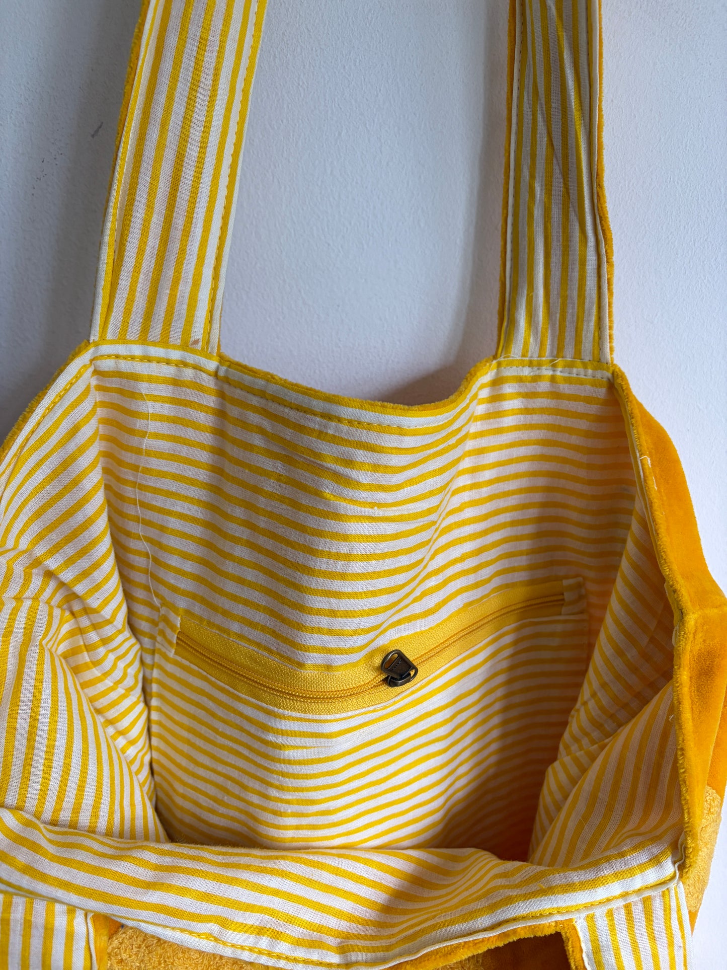 Yellow Velvet Suzani Love Embroidery Tote bag on a white background