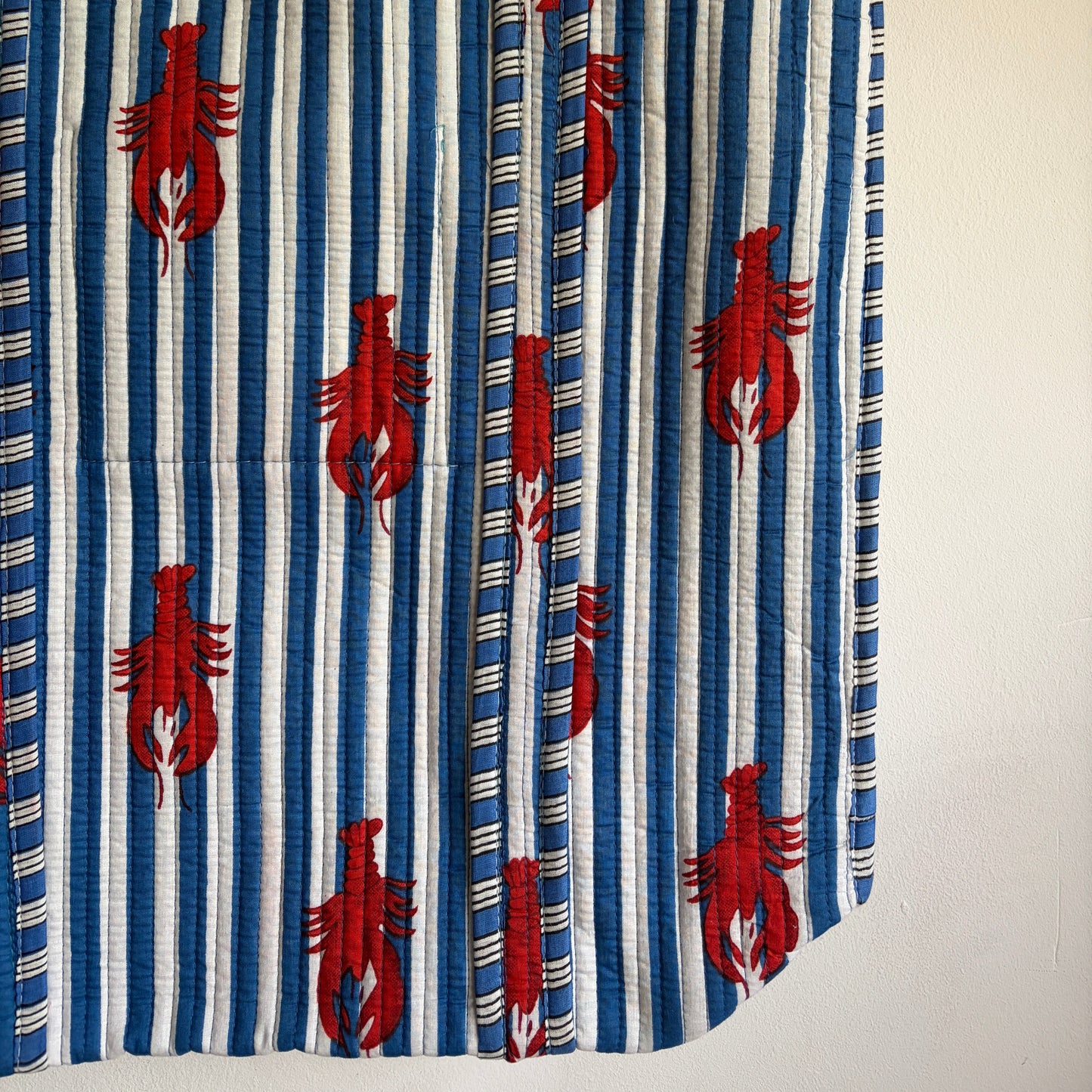 Blue and white striped bag with red lobster patterns Quilted Bag