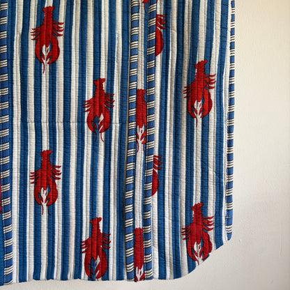 Blue and white striped bag with red lobster patterns Quilted Bag