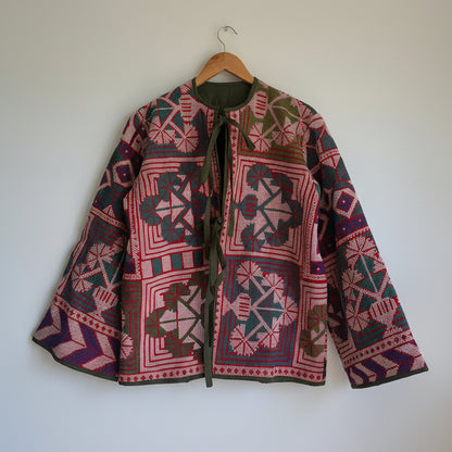 Vintage kantha fabric Jacket on a white background