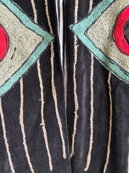 Velvet Suzani Embroidery Jacket - Black