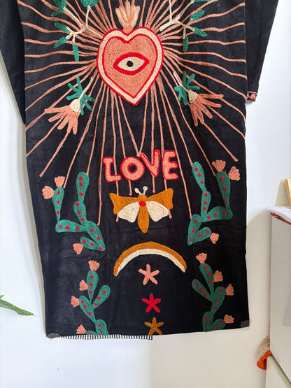 Handmade Embroidered Suzani Velvet Long Coat | Celestial Boho Duster