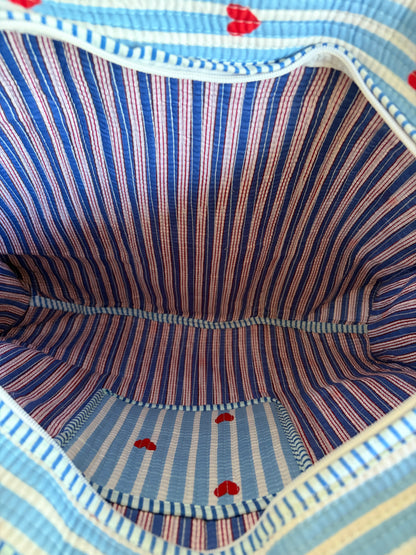 Hand Block Printed Quilted Cotton Tote bags - Ice Blue