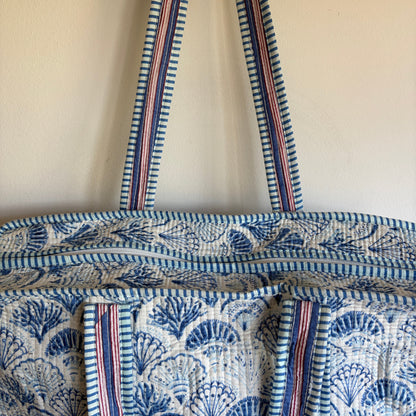 Pink cotton Quilted tote bag UK striped and shell pattern detail