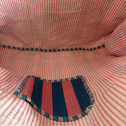 Quilted Pink & Blue Striped Tote Bag 