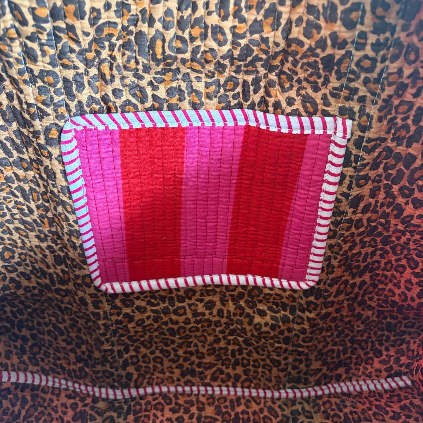 Quilted Pink & Red Striped Tote Bag