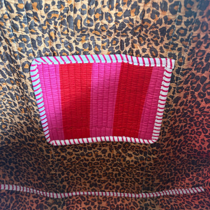 Quilted Pink & Red Striped Tote Bag