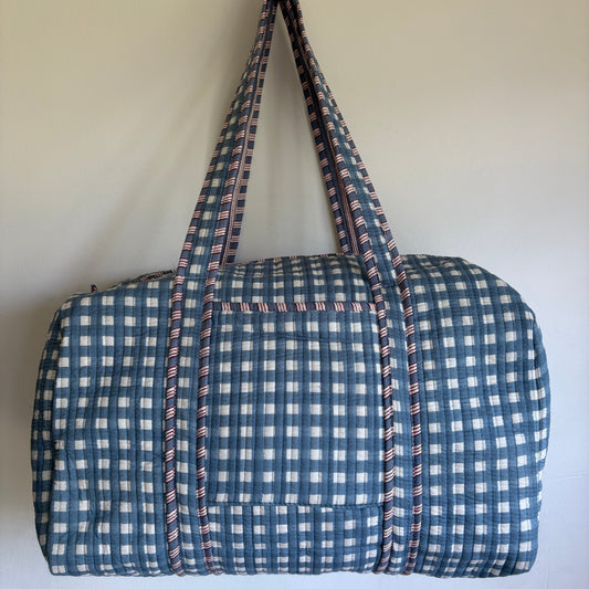 Quilted Blue Gingham Duffle Bag 