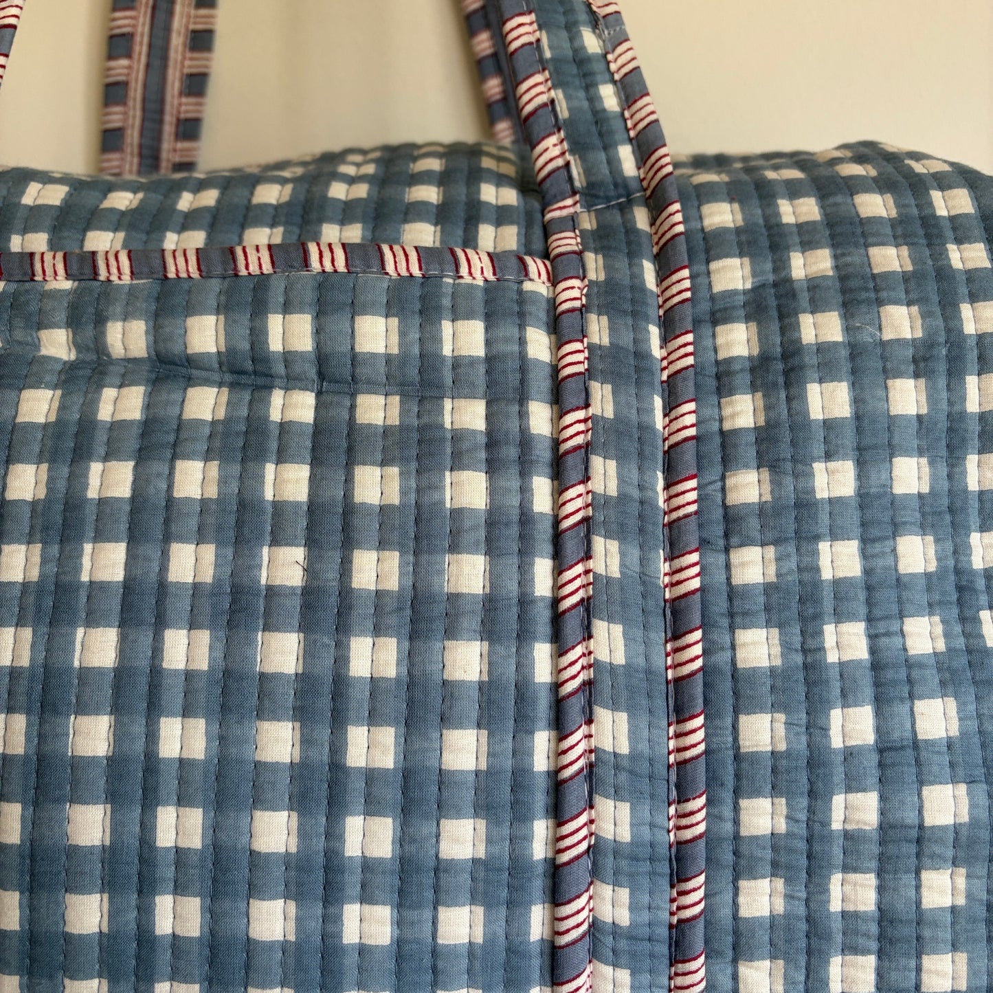 Quilted Blue Gingham Duffle Bag 