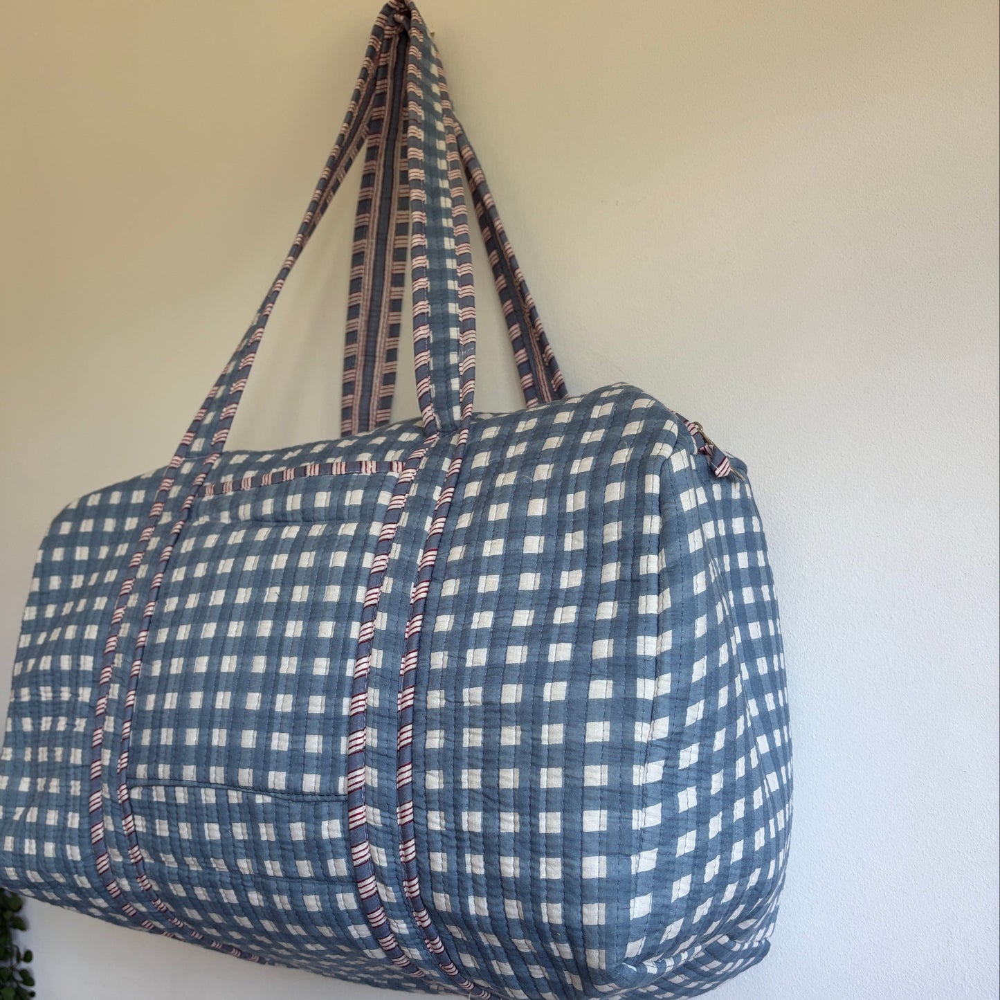 Quilted Blue Gingham Duffle Bag 
