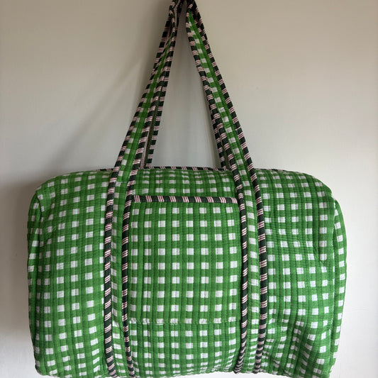 Quilted Green Gingham Duffle Bag