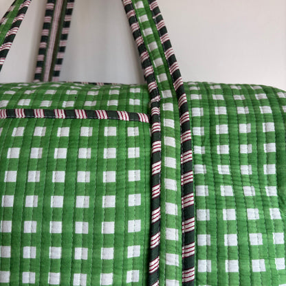 Quilted Green Gingham Duffle Bag