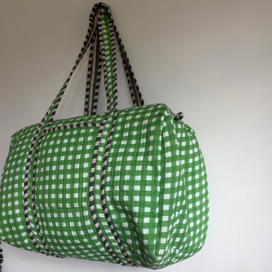 Quilted Green Gingham Duffle Bag