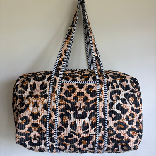 Quilted Leopard Print Duffle Bag