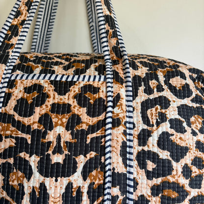 Quilted Leopard Print Duffle Bag