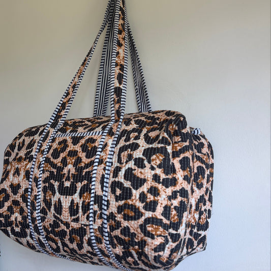 Quilted Leopard Print Duffle Bag