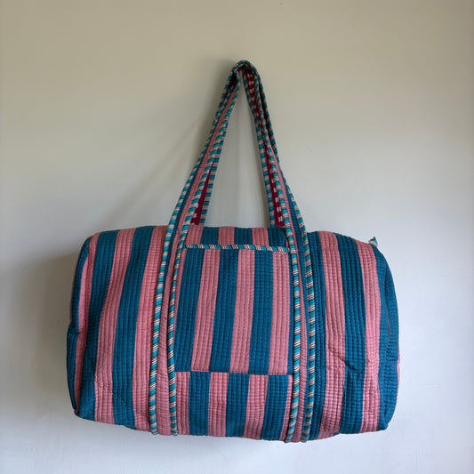 Handmade Cotton Weekend Travel Bag in Pink & Teal