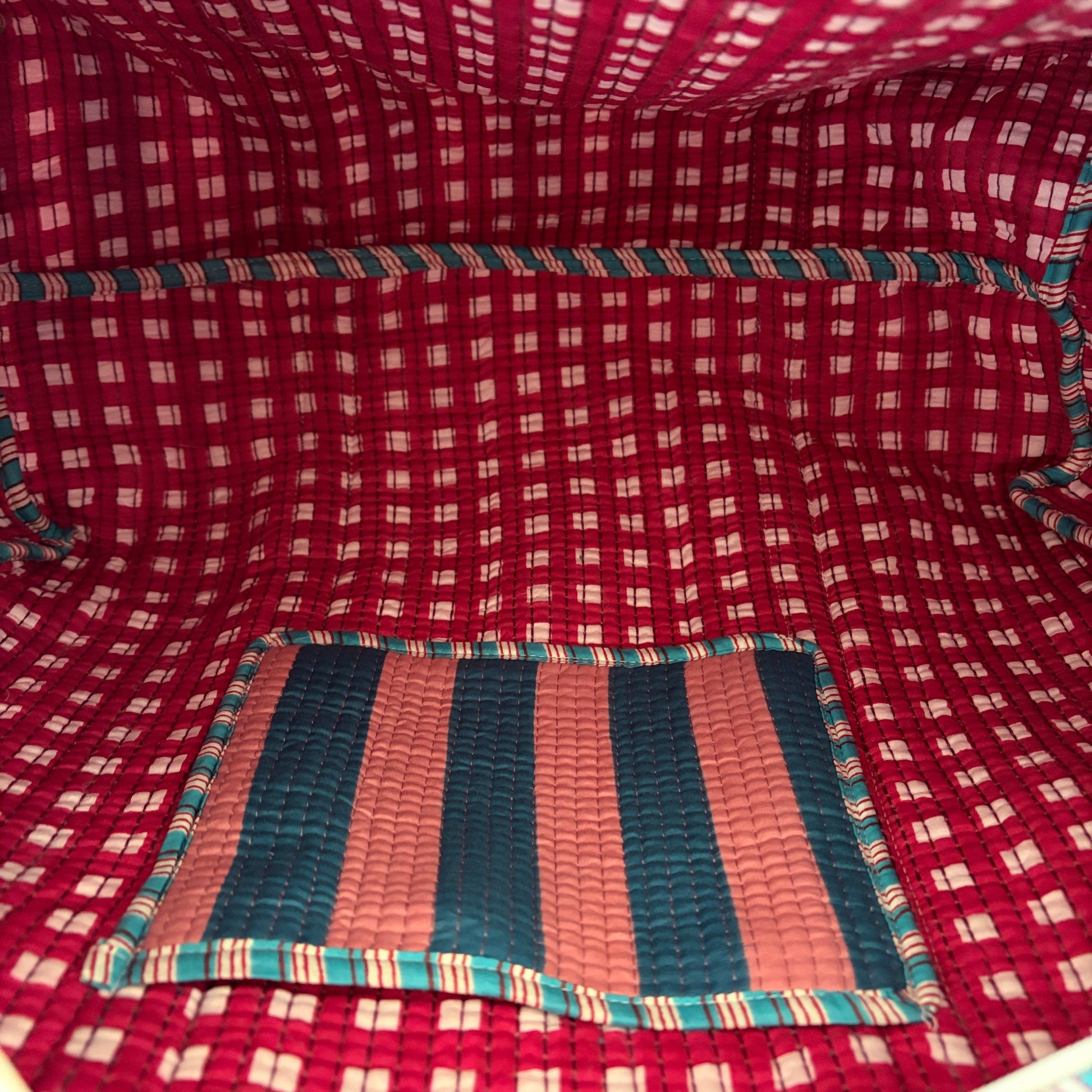 Handmade Cotton Weekend Travel Bag in Pink & Teal