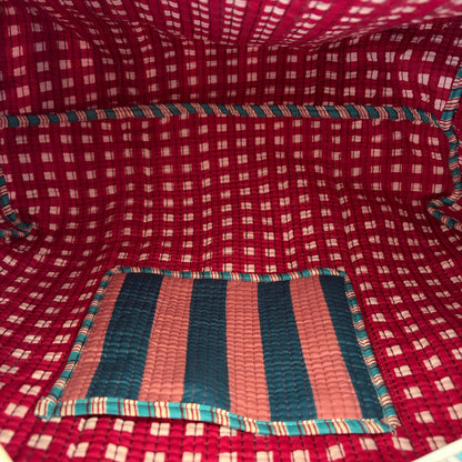 Handmade Cotton Weekend Travel Bag in Pink & Teal