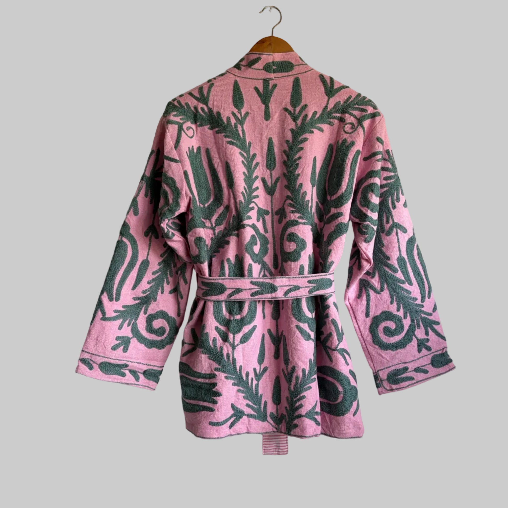 Cotton Pink Suzani Embroidered Kimono Jacket UK