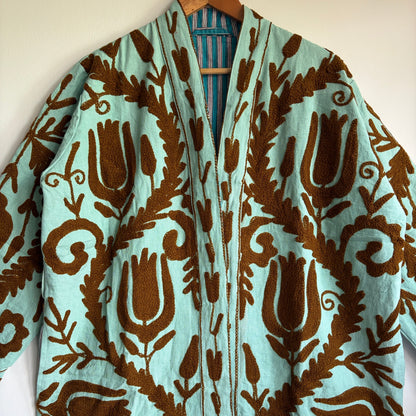 Cotton Pink Suzani Embroidered Kimono Jacket UK