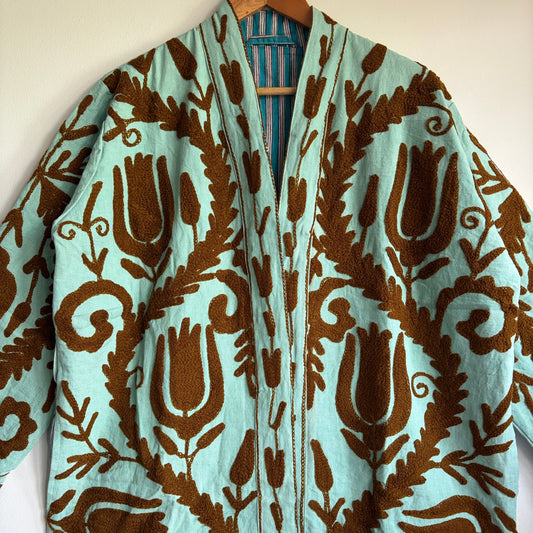 Cotton Pink Suzani Embroidered Kimono Jacket UK