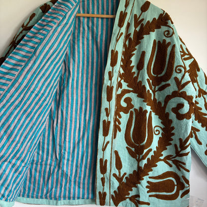 Cotton Pink Suzani Embroidered Kimono Jacket UK