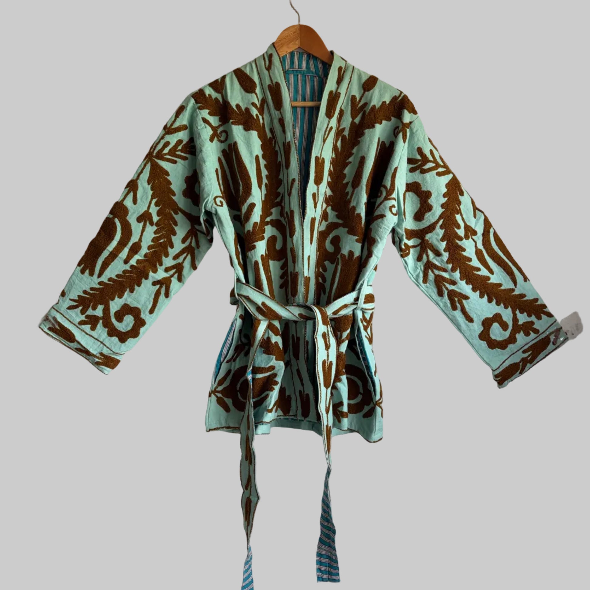 Cotton Pink Suzani Embroidered Kimono Jacket UK