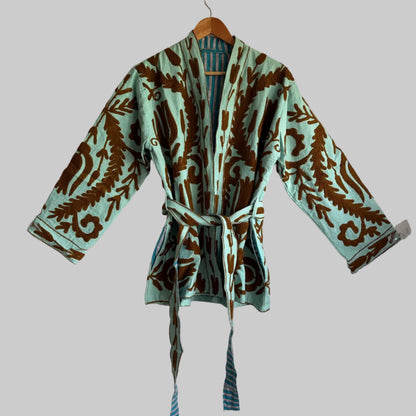 Cotton Pink Suzani Embroidered Kimono Jacket UK