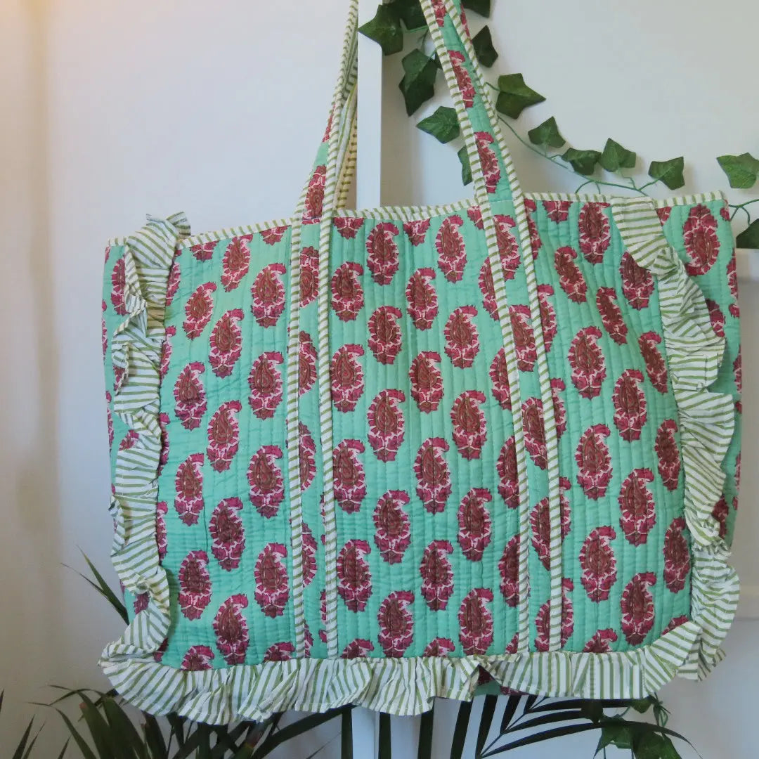 Cotton Quilted Tote Bags with frill My Store