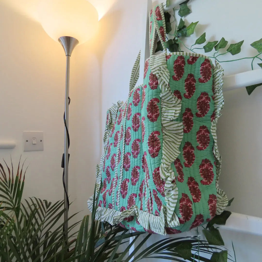 Cotton Quilted Tote Bags with frill My Store