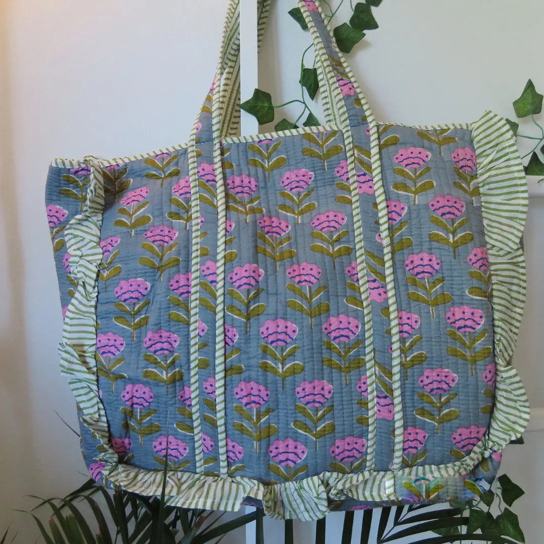 Cotton Quilted Tote Bags with frill My Store