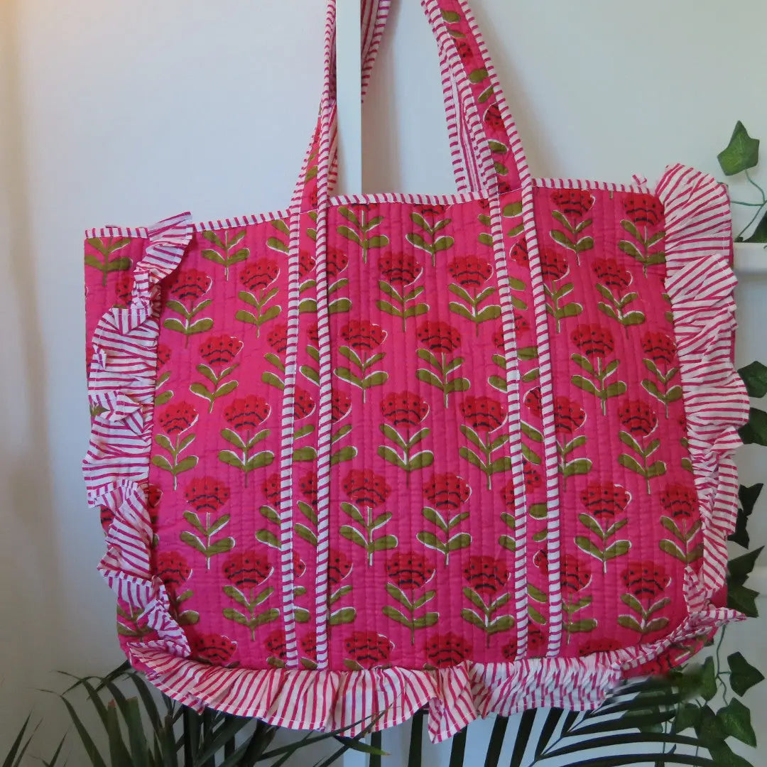 Cotton Quilted Tote Bags with frill My Store