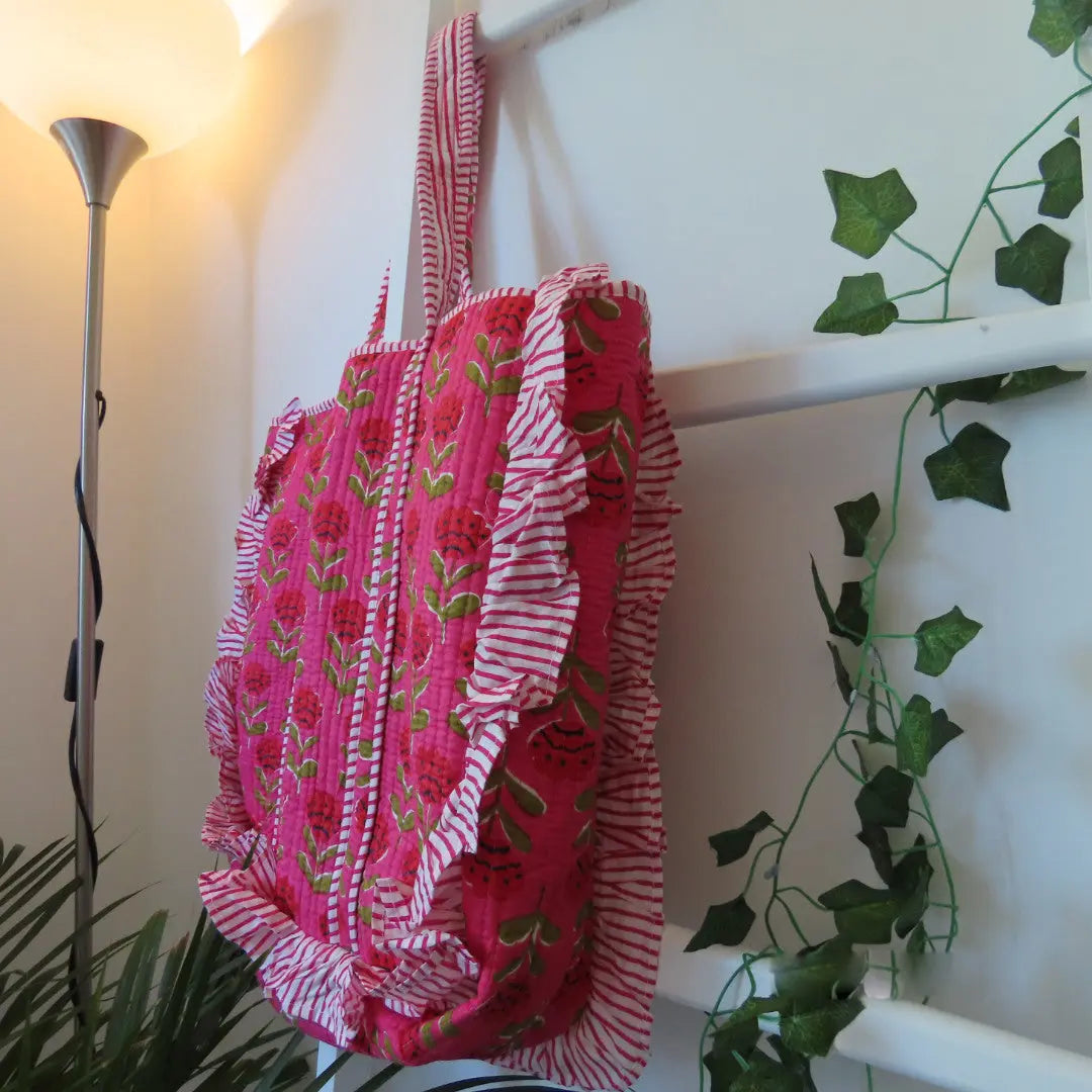 Cotton Quilted Tote Bags with frill My Store