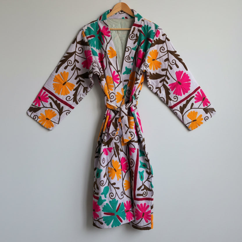 Suzani Embroidery Cotton Long  coat